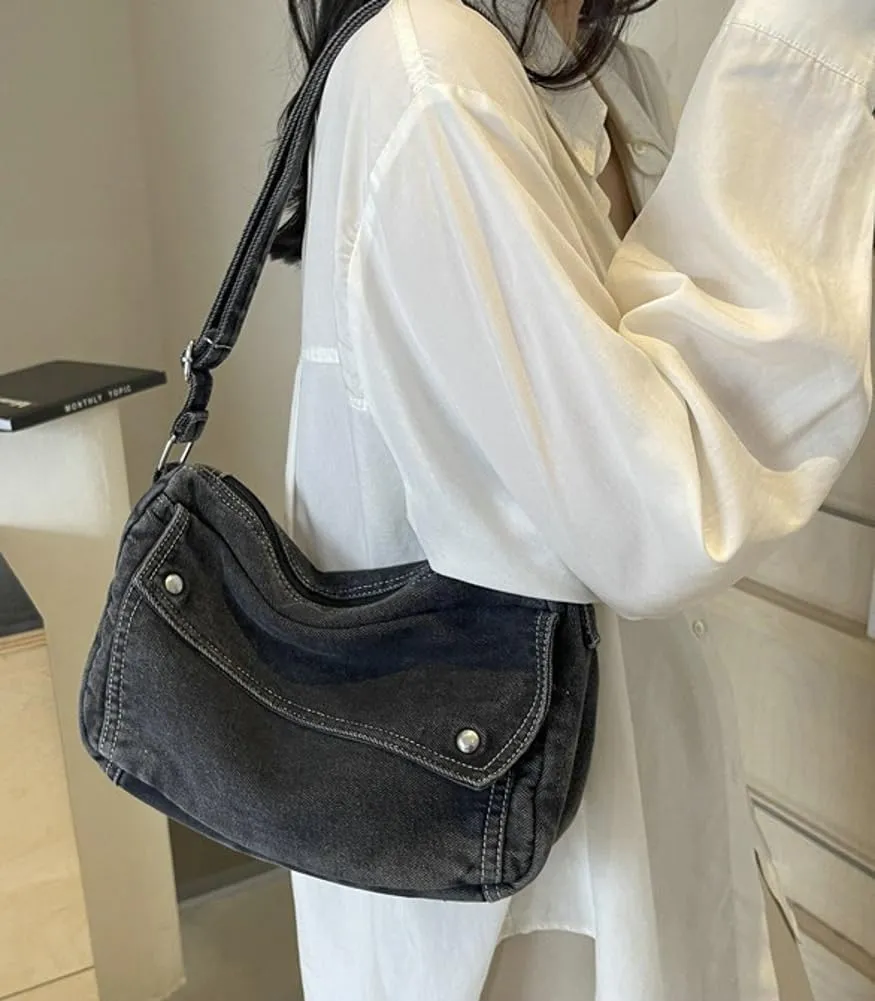 2025 Denim Shoulder Bag Trendy Jean Canvas Messenger Bag for Women Tote Bag Retro Crossbody Handbag