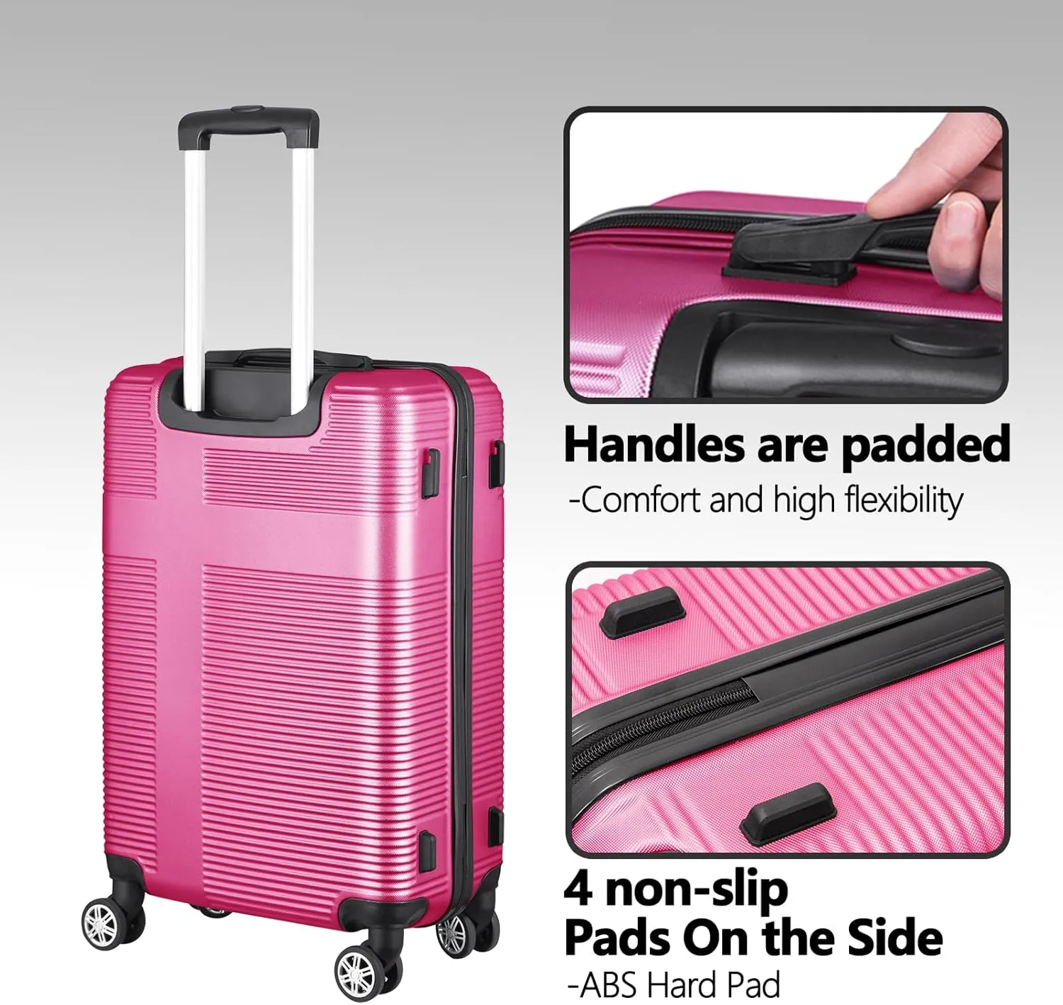 24 Inch Luggage with Spinner Wheels,Lightweight Hardside Medium Checked Suitcase for Travel, Hardshell Carry On Suit Case 24",Rose Red