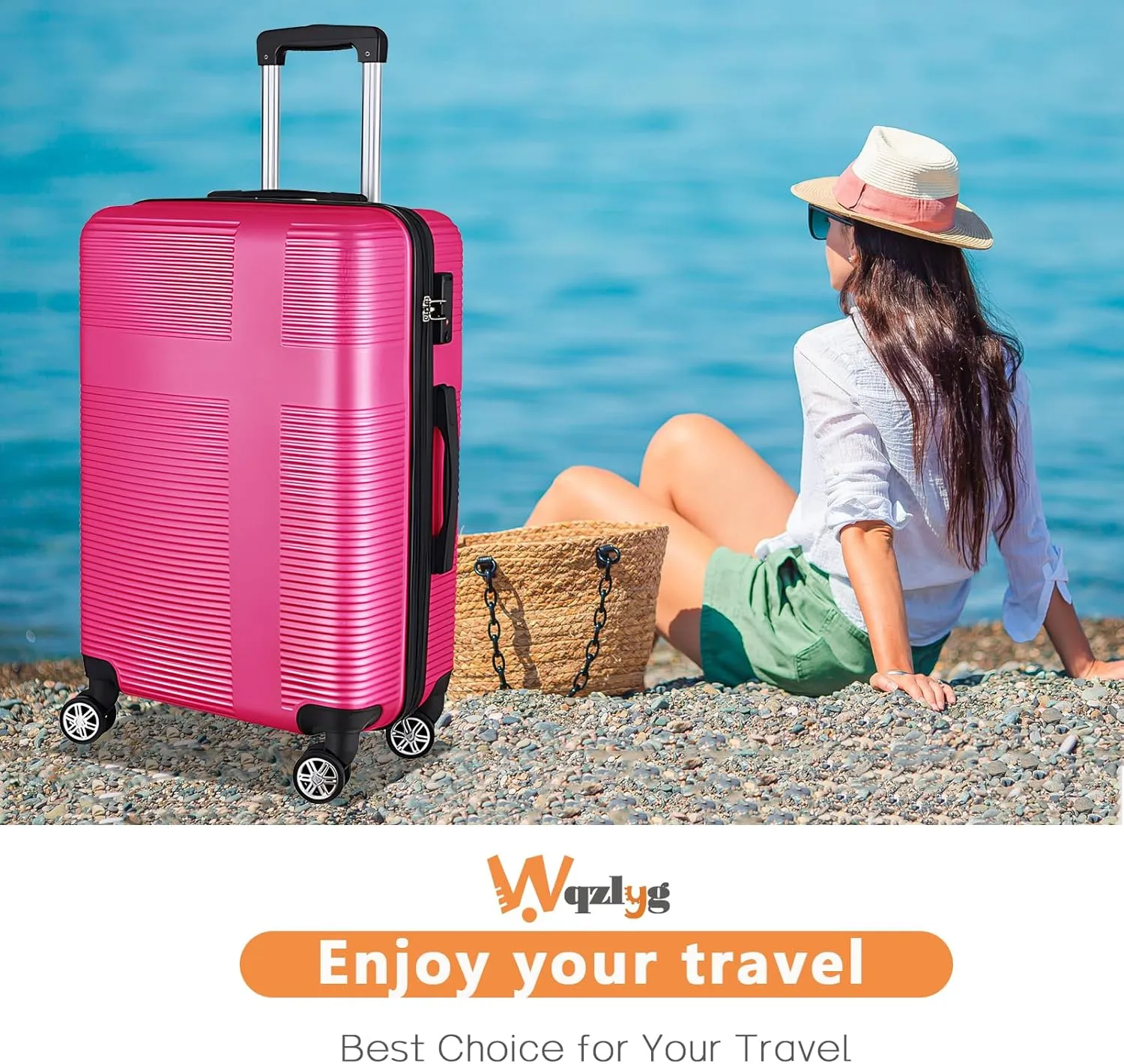 24 Inch Luggage with Spinner Wheels,Lightweight Hardside Medium Checked Suitcase for Travel, Hardshell Carry On Suit Case 24",Rose Red
