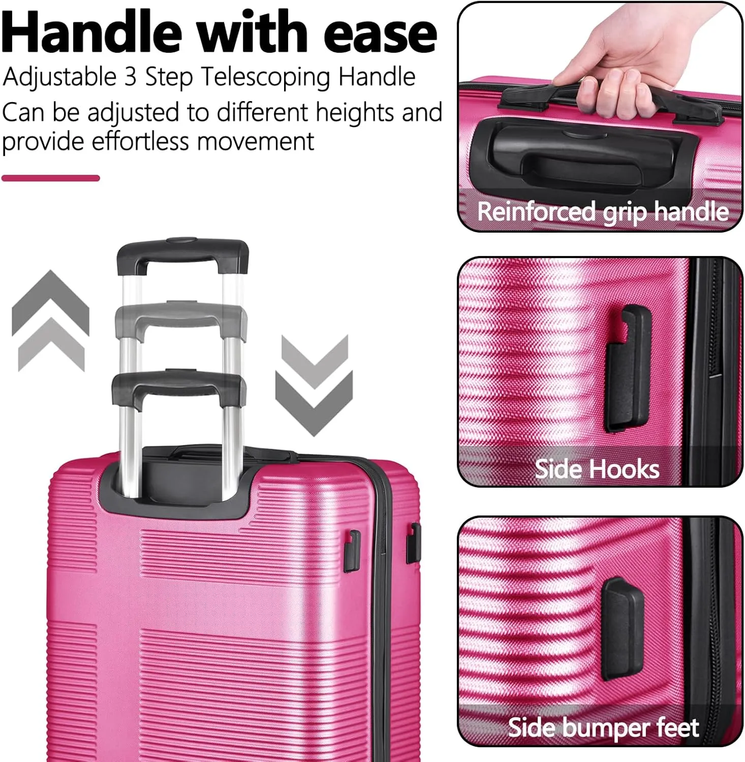 24 Inch Luggage with Spinner Wheels,Lightweight Hardside Medium Checked Suitcase for Travel, Hardshell Carry On Suit Case 24",Rose Red