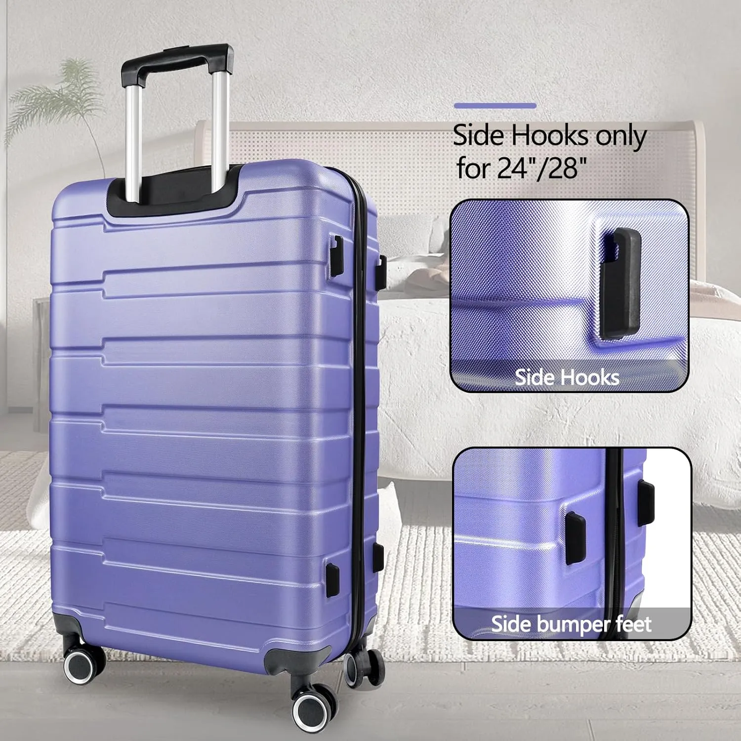 24" Hard Shell Luggage with Spinner Wheels,Lightweight Travel Suitcase for Women,Checked-Medium Luggage 24-Inch,Lavender purple