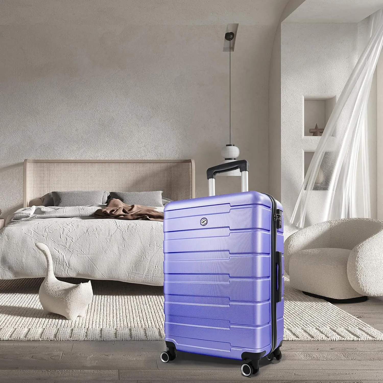 24" Hard Shell Luggage with Spinner Wheels,Lightweight Travel Suitcase for Women,Checked-Medium Luggage 24-Inch,Lavender purple