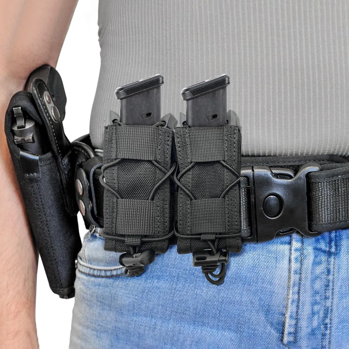 2PC Molle Pistol Mag Pouch, Open Top Double Handgun Magazines Holder with Molle Strap for 9mm/.40 Calibers 45acp Glock S&W M&P Or Springfield 1911 etc.