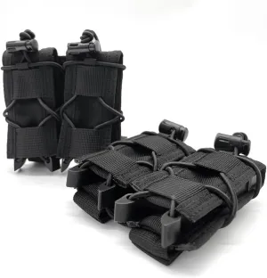2PC Molle Pistol Mag Pouch, Open Top Double Handgun Magazines Holder with Molle Strap for 9mm/.40 Calibers 45acp Glock S&W M&P Or Springfield 1911 etc.