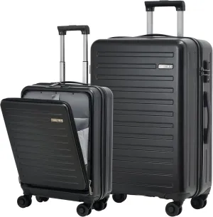 2pcs 20/28" Luggage Set Lightweight HardShell, Only 20 Inch Carry On 21.65*15.35*7.87" Cabin Suitcase with Front Pocket, 28 Inch 19.68*11.81*29.92" Checked Luggage, YKK Zipper, TSA Lock, Black