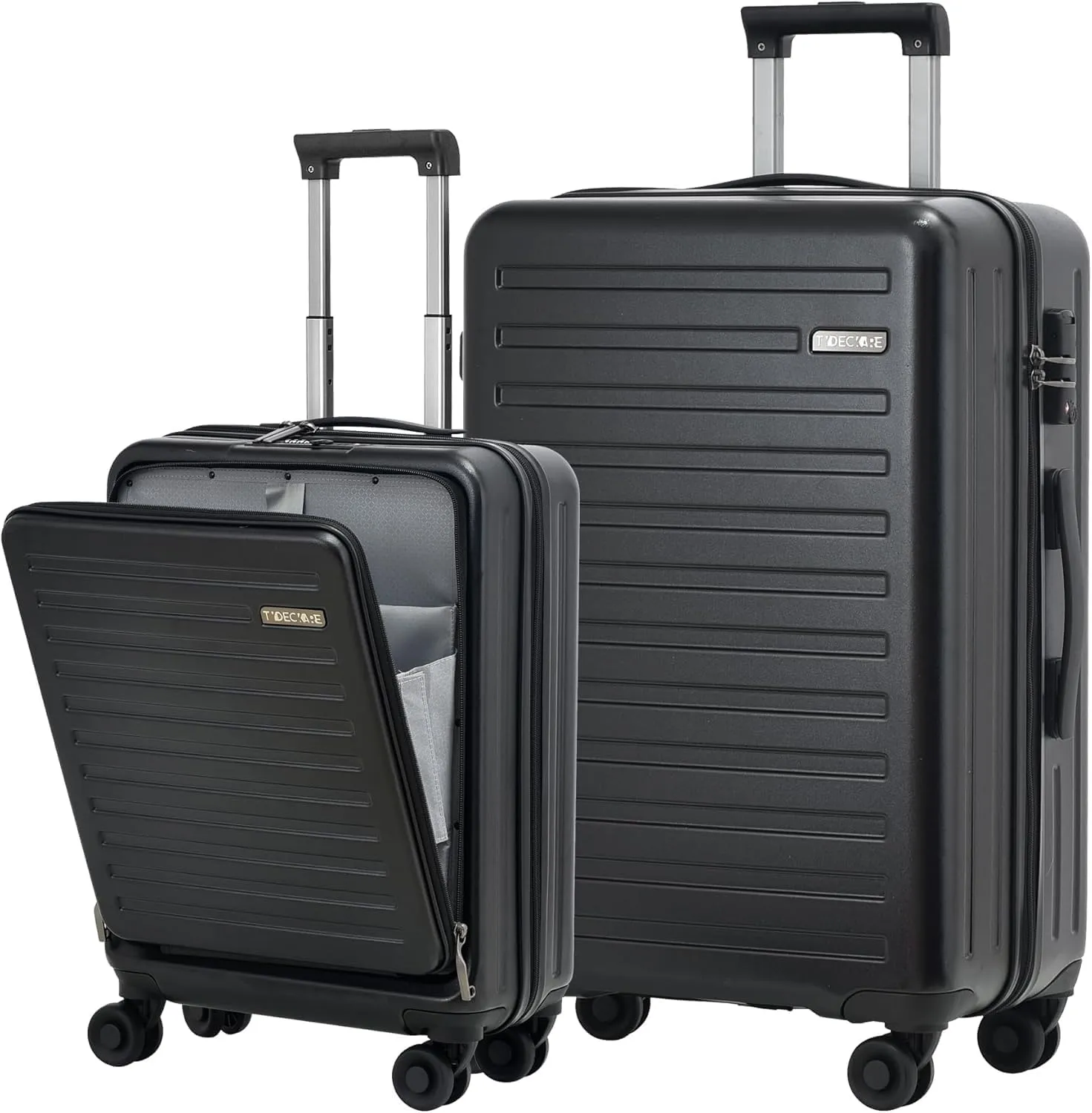 2pcs 20/28" Luggage Set Lightweight HardShell, Only 20 Inch Carry On 21.65*15.35*7.87" Cabin Suitcase with Front Pocket, 28 Inch 19.68*11.81*29.92" Checked Luggage, YKK Zipper, TSA Lock, Black