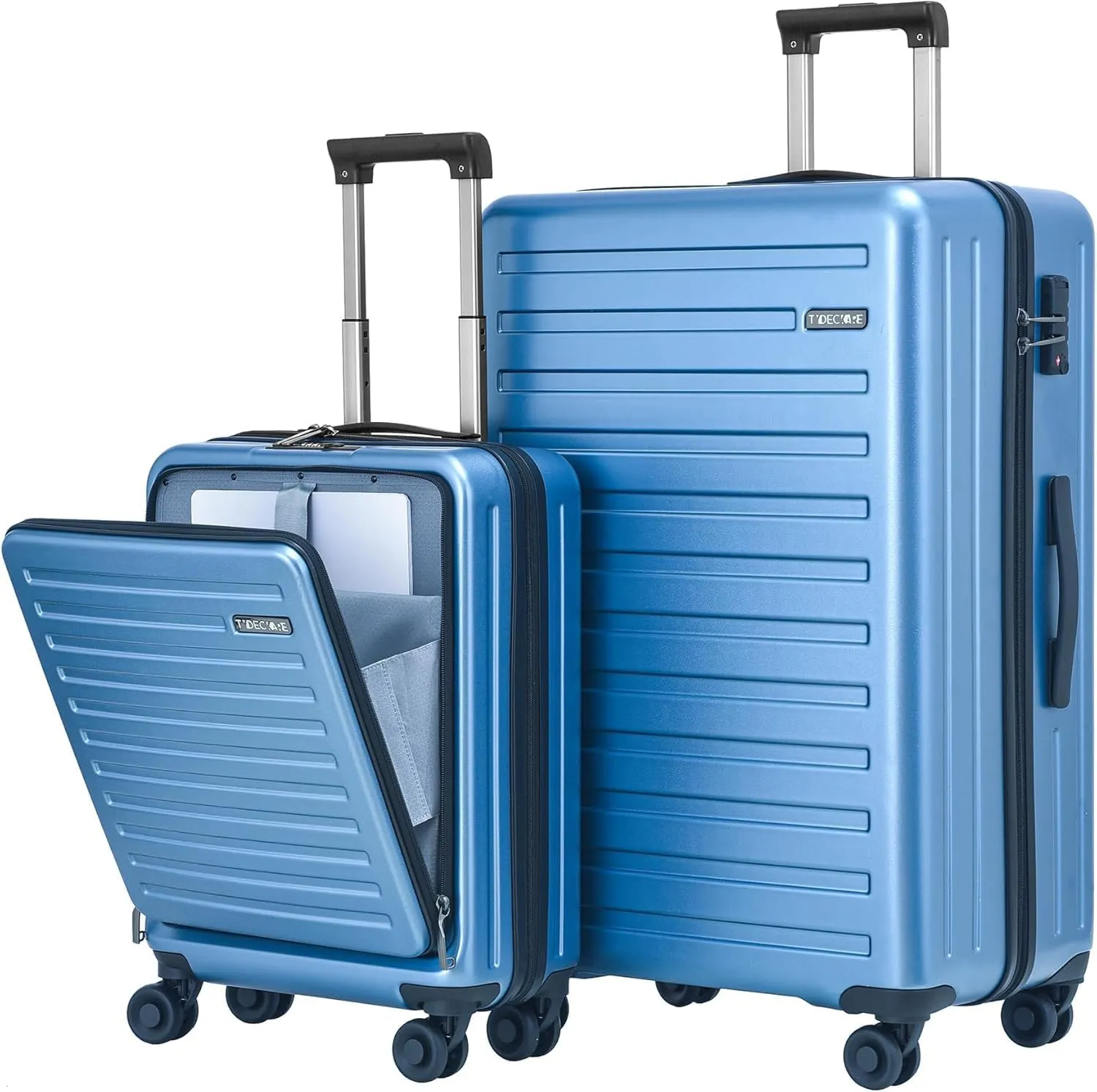 2pcs 20/28" Luggage Set Lightweight HardShell, Only 20 Inch Carry On 21.65*15.35*7.87" Cabin Suitcase with Front Pocket, 28 Inch 19.68*11.81*29.92" Checked Luggage, YKK Zipper, TSA Lock, Blue