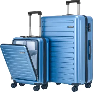 2pcs 20/28" Luggage Set Lightweight HardShell, Only 20 Inch Carry On 21.65*15.35*7.87" Cabin Suitcase with Front Pocket, 28 Inch 19.68*11.81*29.92" Checked Luggage, YKK Zipper, TSA Lock, Blue