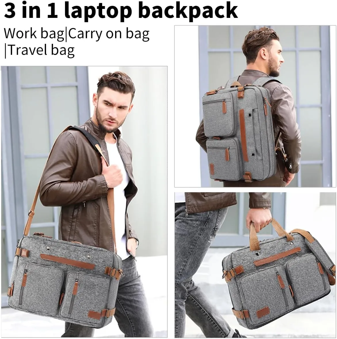 3 in 1 Computer Bag for Men, 17.3 Inch Laptop Backpack, Work Bag for Men, Laptop Bag,Grey