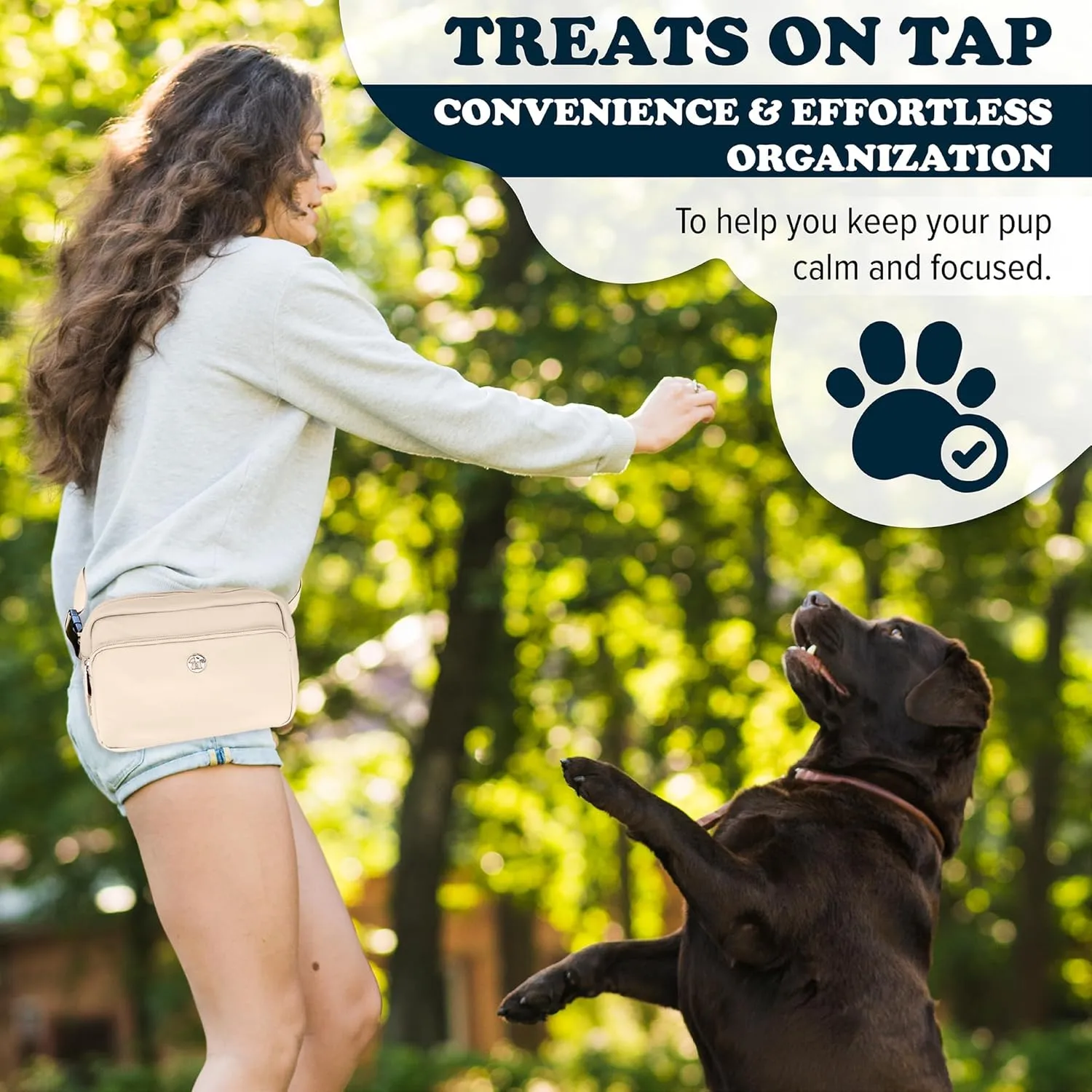 3-in-1 Crossbody Dog Walking Bag & Treat Pouch for Pet Training - Matching Compostable Poop Bags, Built-In Poop Bag Dispenser & Slow-Feeding Travel Bowl (Vanilla Cream)