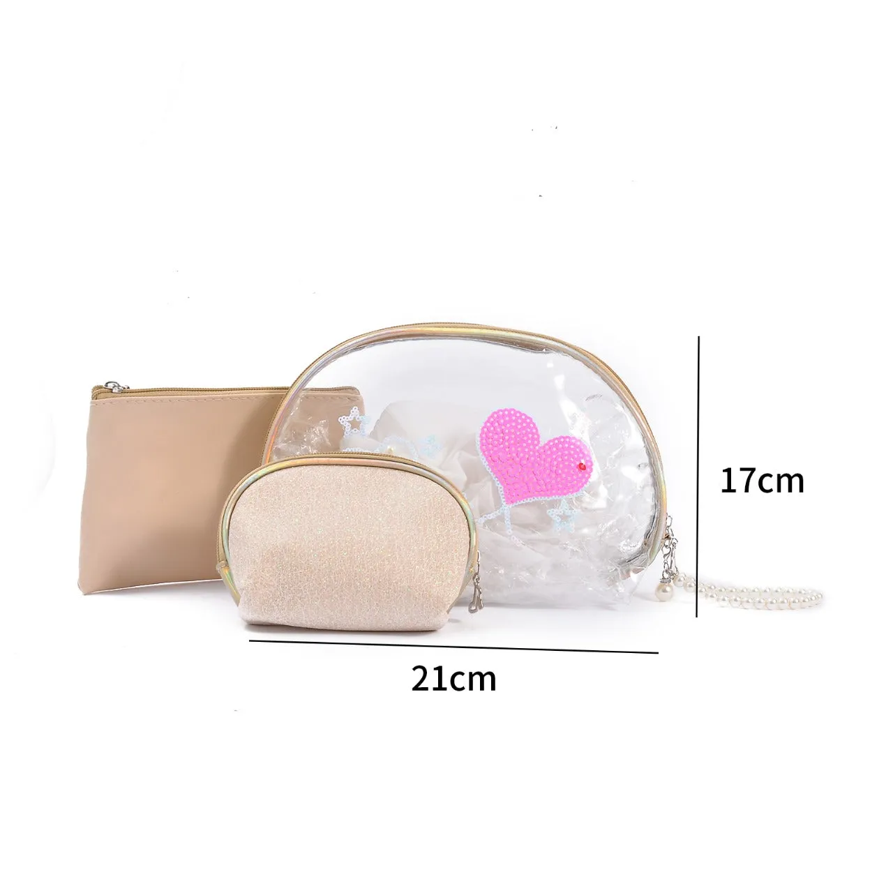 3-in-1 Pouch Set With Pearl Charm