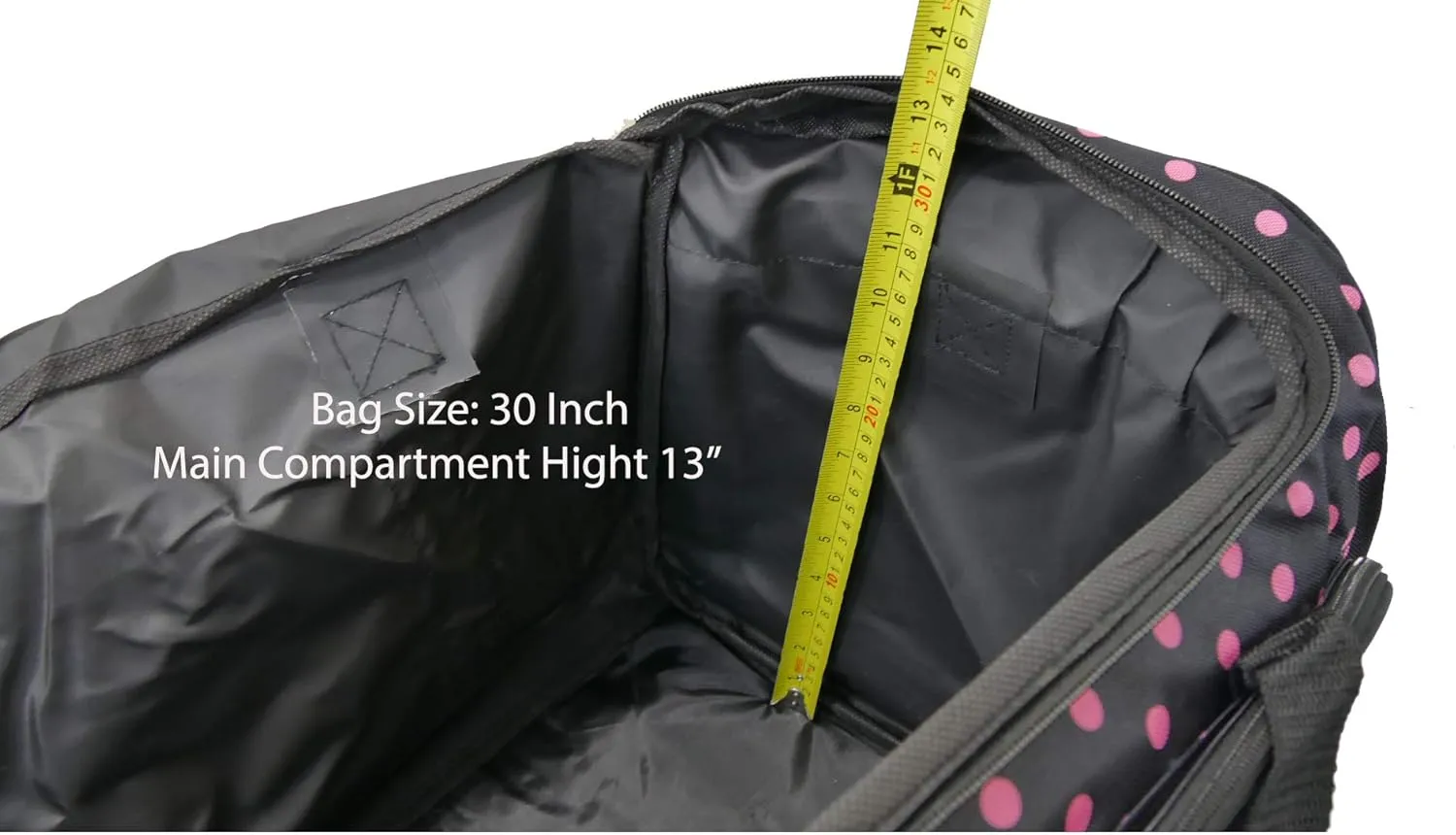 30 Inch Light-Weight Fashionable Polka Dot Duffel Bag in 3 Colors (30 Inch, Black with Pink Dot), 01030PD BP