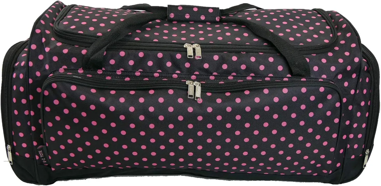 30 Inch Light-Weight Fashionable Polka Dot Duffel Bag in 3 Colors (30 Inch, Black with Pink Dot), 01030PD BP