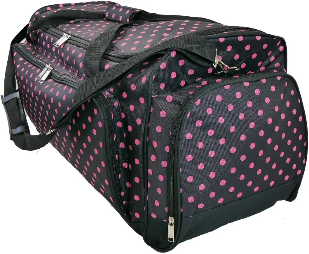 30 Inch Light-Weight Fashionable Polka Dot Duffel Bag in 3 Colors (30 Inch, Black with Pink Dot), 01030PD BP