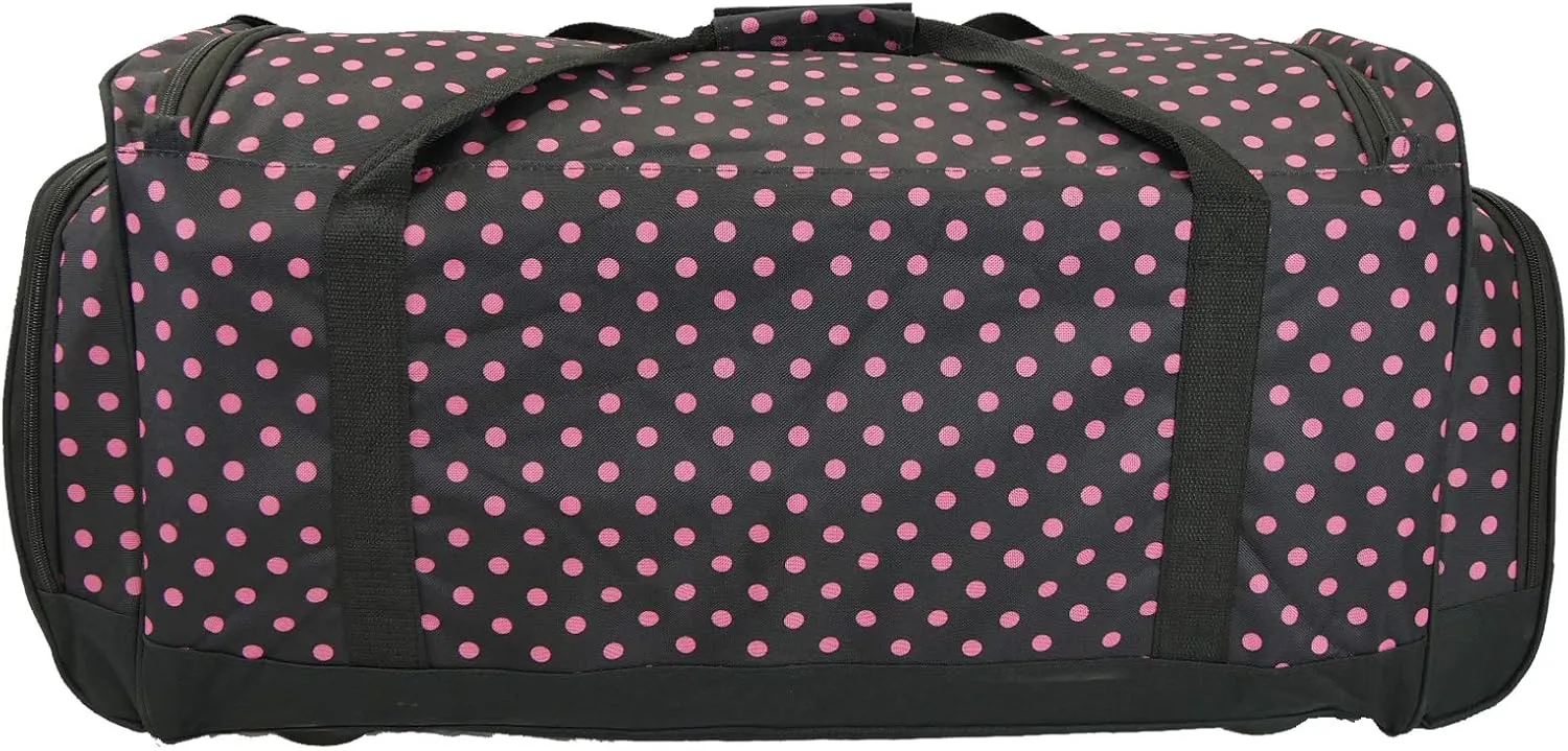 30 Inch Light-Weight Fashionable Polka Dot Duffel Bag in 3 Colors (30 Inch, Black with Pink Dot), 01030PD BP