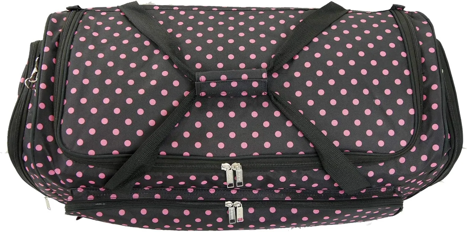 30 Inch Light-Weight Fashionable Polka Dot Duffel Bag in 3 Colors (30 Inch, Black with Pink Dot), 01030PD BP