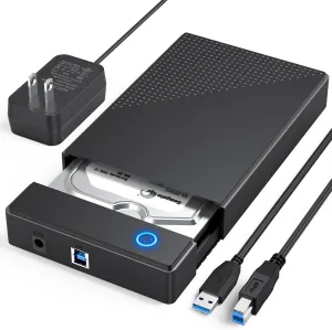 3.5 Hard Drive Enclosure, CLAVOOP USB 3.0 Internal Hard Drive Case for 3.5 inch SATA HDD Up to 20TB Data Recovery Kit Support UASP with 12V 24W Power Adapter