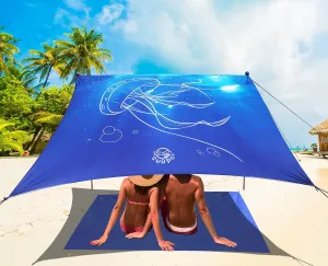 3D Printing Beach Canopy Tent Sun Shade with UPF 50  UV Protection, 7x6 FT Tent Sun Shelter Pop Up 2 Poles Outdoor Shelter for Beach, Camping, Fishing, Backyard and Picnics with Mat