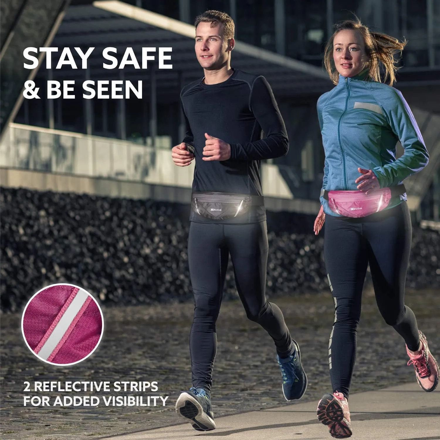 3DActive Running Belt PRO Waist Pack, Water Resistant Runners Belt, Workout Fanny Pack, Ultra-Lightweight, Adjustable, Reflective Running Pouch for Exercise, iPhone, Android & Accessories - Magenta