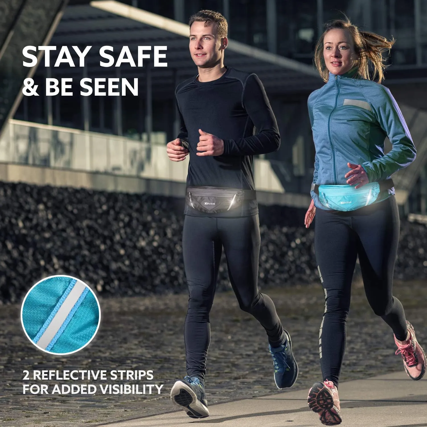 3DActive Running Belt PRO Waist Pack, Water Resistant Runners Belt, Workout Fanny Pack, Ultra-Lightweight, Adjustable, Reflective Running Pouch for Exercise, iPhone, Android & Accessories - Sky Blue