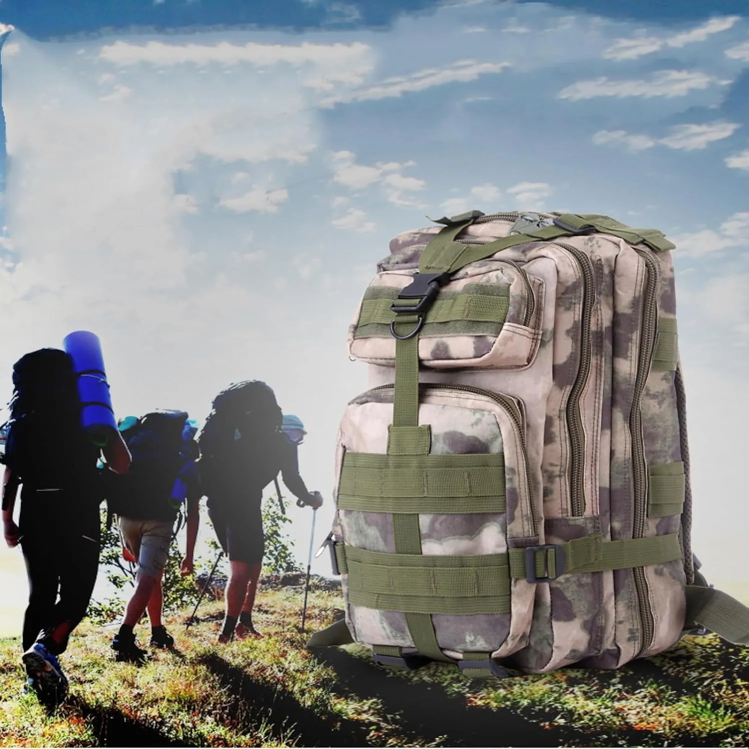 3P Tactical Backpack Outdoor Sports Camouflage Backpack Military Fan Mountaineering Trekking Bag, 36-55L