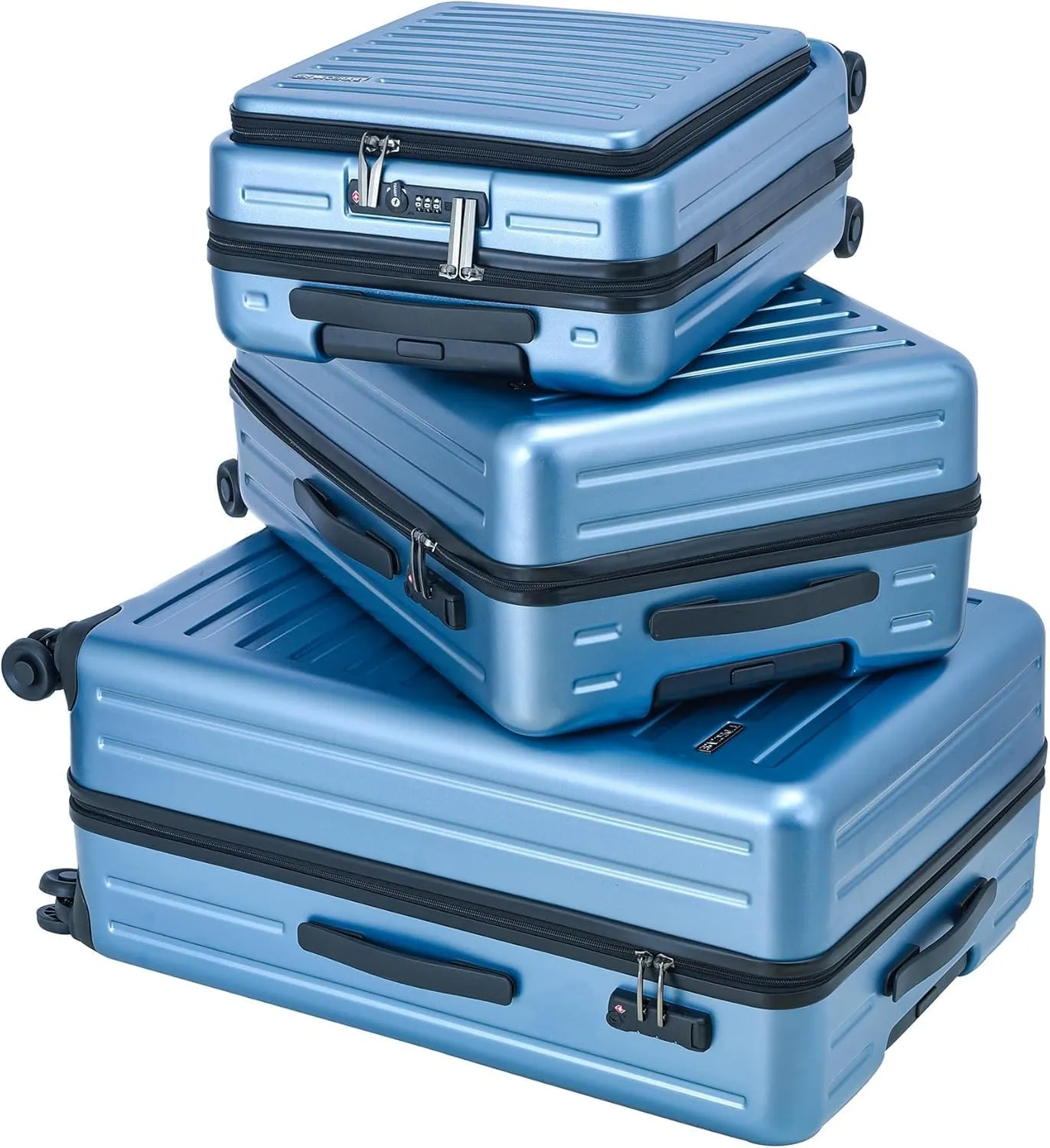 3Pcs (20/24/28) Luggage Set, HardShell Lightweight TSA Lock Only 20" with Front Pocket, 21.65*15.35*7.87" Fits Overhead Cabin, 24" (26*17.7*10.2") and 28" (19.68*11.81*29.92") Checked Luggage, Blue