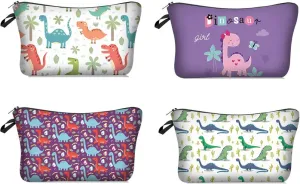 4 Pieces Set Makeup Bags Cute Cosmetic Pouch Allover Print Travel Zipper Cosmetic Organizer Stylish Toiletry Bag for Women Supplies Christmas (Dino)