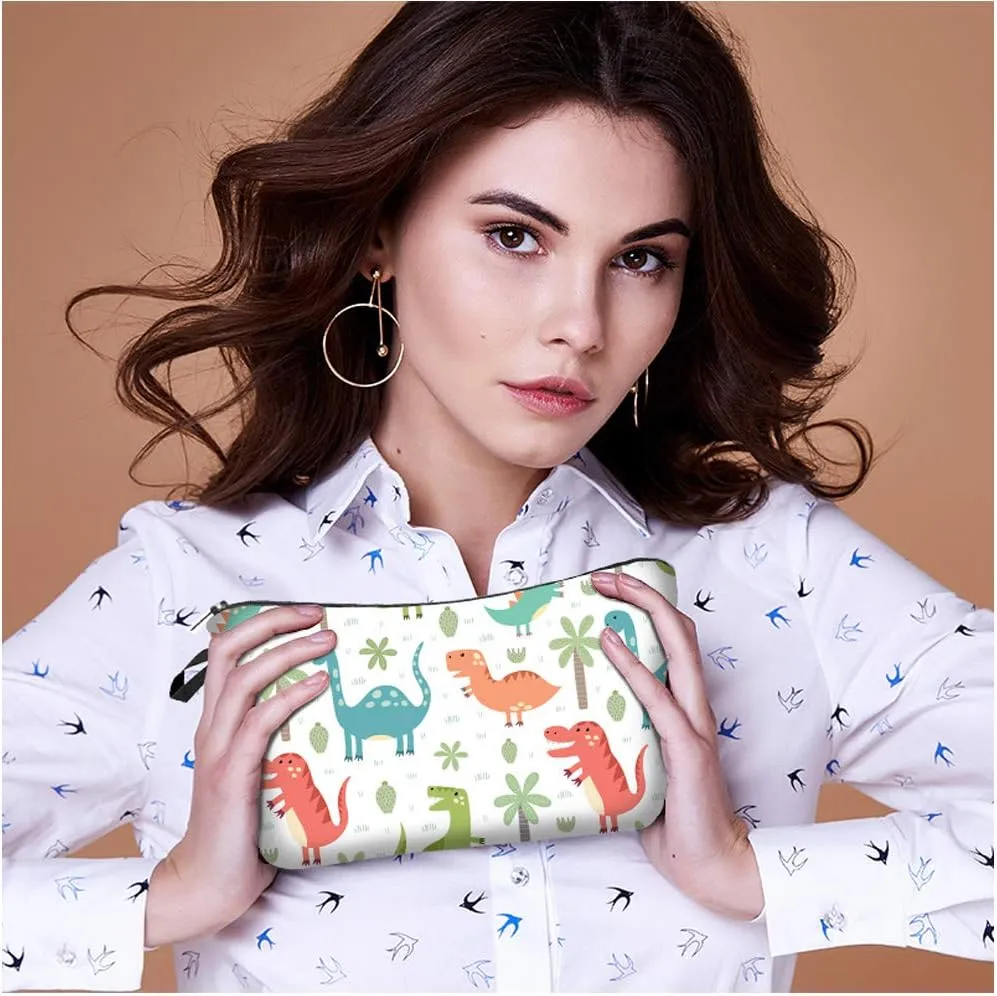 4 Pieces Set Makeup Bags Cute Cosmetic Pouch Allover Print Travel Zipper Cosmetic Organizer Stylish Toiletry Bag for Women Supplies Christmas (Dino)