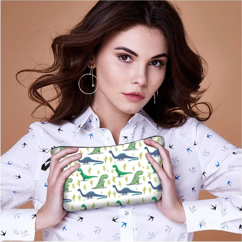 4 Pieces Set Makeup Bags Cute Cosmetic Pouch Allover Print Travel Zipper Cosmetic Organizer Stylish Toiletry Bag for Women Supplies Christmas (Dino)