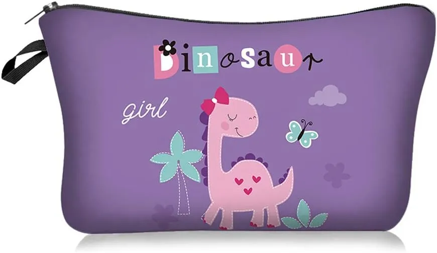 4 Pieces Set Makeup Bags Cute Cosmetic Pouch Allover Print Travel Zipper Cosmetic Organizer Stylish Toiletry Bag for Women Supplies Christmas (Dino)
