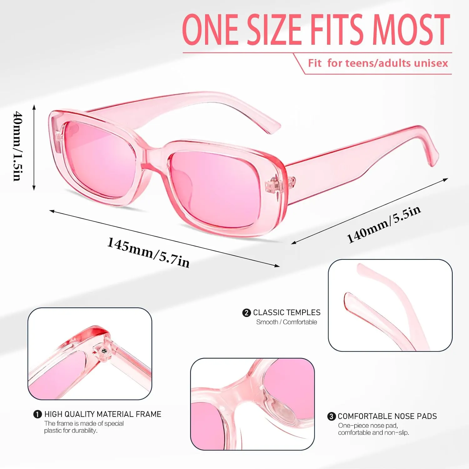 40 Pairs Colorful/Black Rectangle Sunglasses Bulk Adults Unisex, Fun 90s Retro Y2k Small Rectangle Party Glasses