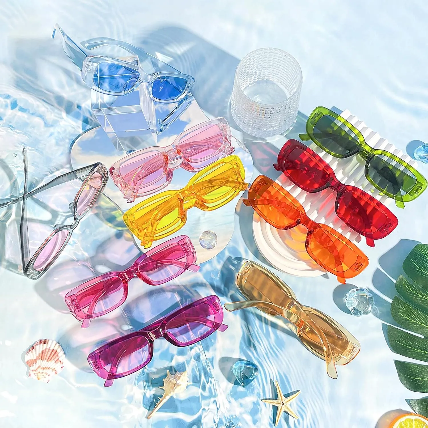 40 Pairs Colorful/Black Rectangle Sunglasses Bulk Adults Unisex, Fun 90s Retro Y2k Small Rectangle Party Glasses