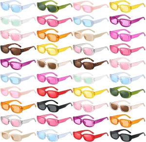 40 Pairs Colorful/Black Rectangle Sunglasses Bulk Adults Unisex, Fun 90s Retro Y2k Small Rectangle Party Glasses
