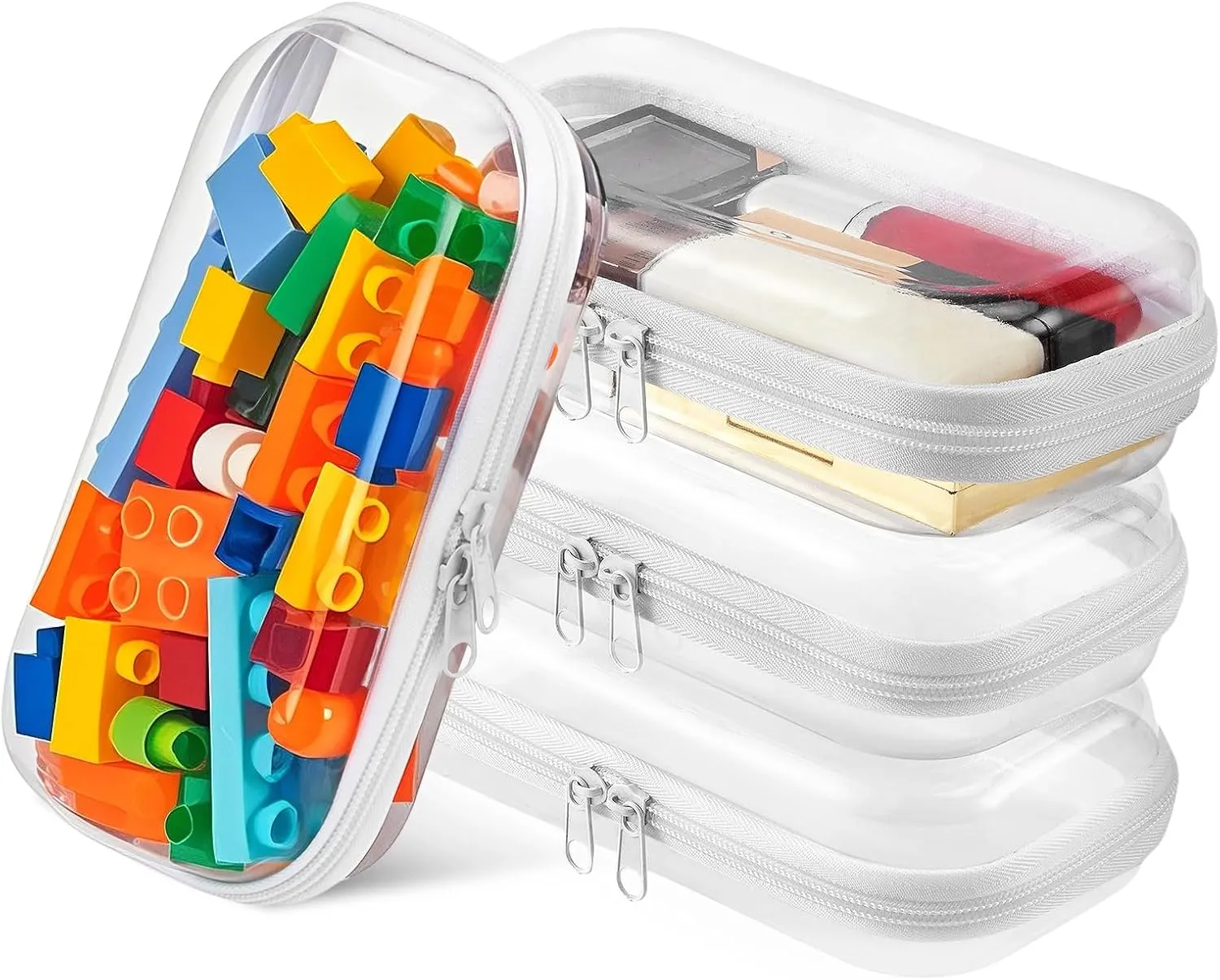 4PCS Clear Hard Shell Zipper Case for Storage, 7.9"x4.7" Plastic Transparent Portable Zipper Pouches Travel Toy Organizer Bin, Cosmetic Bag for Organizing