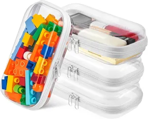 4PCS Clear Hard Shell Zipper Case for Storage, 7.9"x4.7" Plastic Transparent Portable Zipper Pouches Travel Toy Organizer Bin, Cosmetic Bag for Organizing