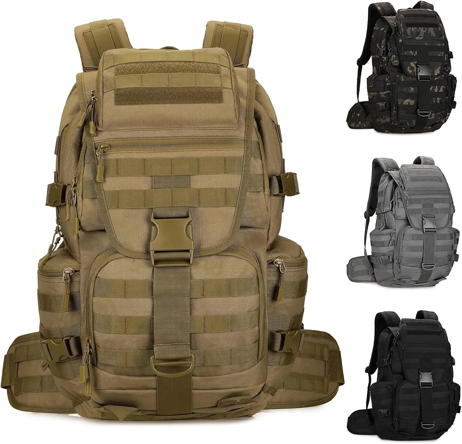 50L Military Tactical Backpack Molle Rucksack Large Army 3 Day Assault Pack Heavy Duty Backpack for Men (Brown)