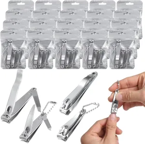 60 Pcs Nail Clippers Set, Includes 40 Small Clippers, 20 Large Clippers, and 20 Pouches, Stainless Steel Fingernail Clippers, Nail Cutter Tools with Keychain Holes for Men Women