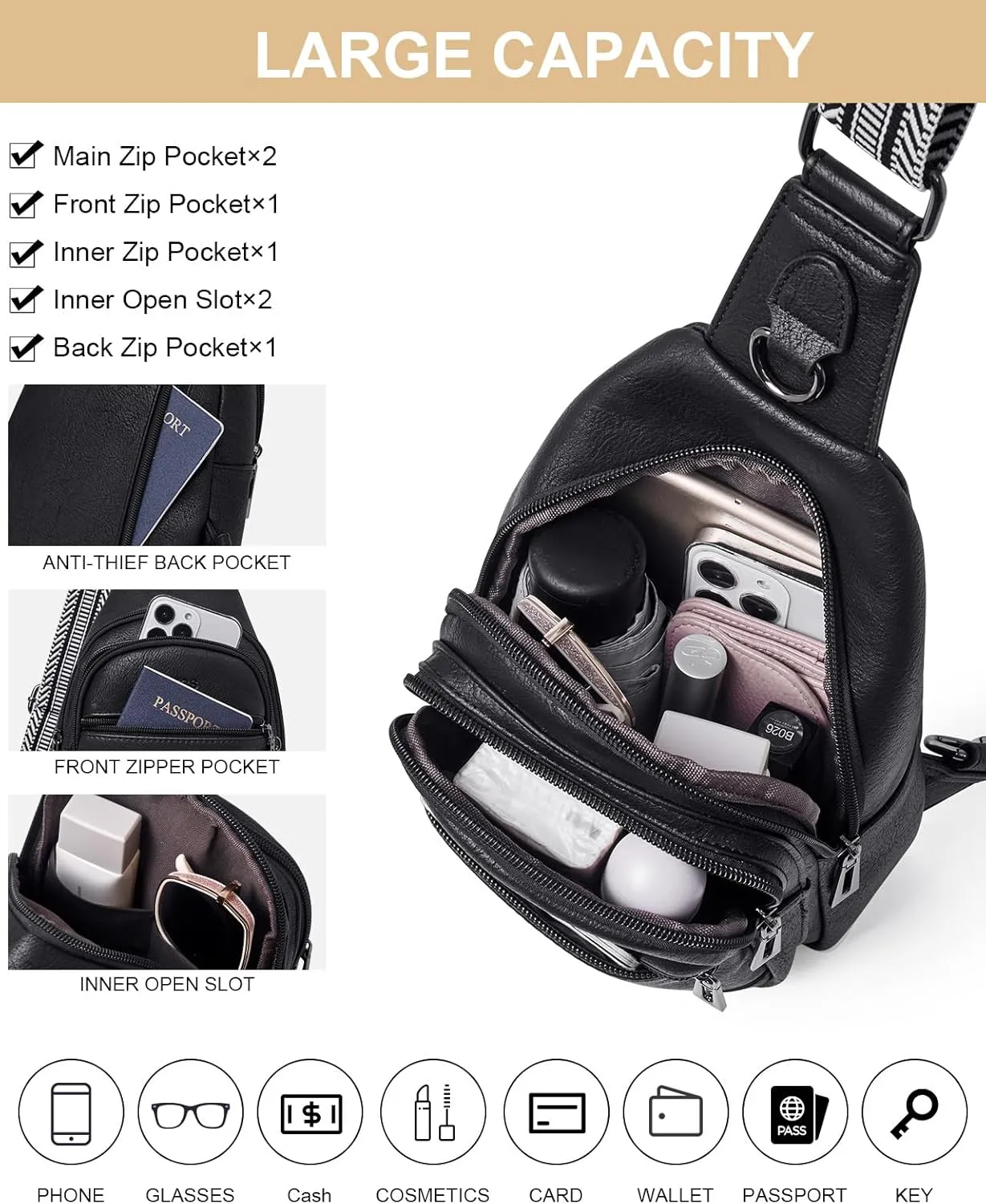 7L Sling Bag Crossbody Bags for Women Fanny Packs Purses Cross Body Bag for Woman Small backpack Travel Shoulder Bag handbags