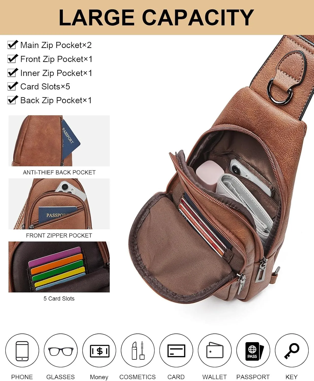7L Sling Bag Crossbody Bags for Women Fanny Packs Purses Cross Body Bag for Woman Small backpack Travel Shoulder Bag handbags