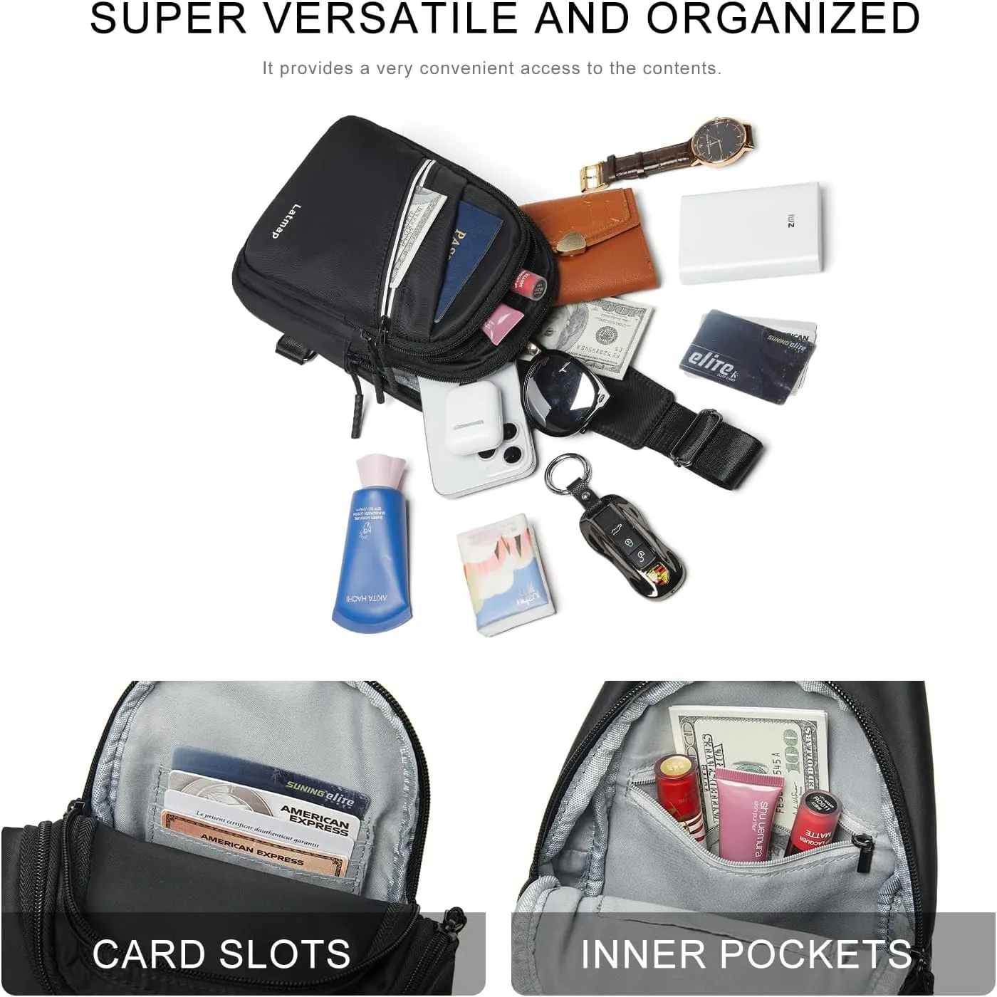 7L Sling Bag For Women Men Backpack Fanny Pack Crossbody Chest Travel Shoulder Belt Bags Purse Handbag PU Leather
