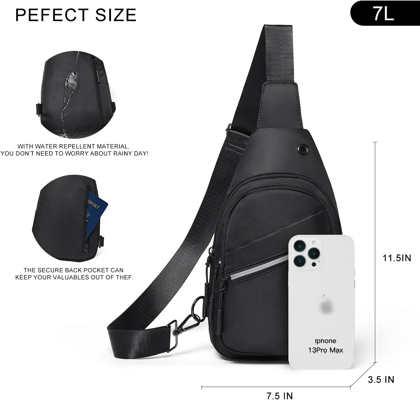 7L Sling Bag For Women Men Backpack Fanny Pack Crossbody Chest Travel Shoulder Belt Bags Purse Handbag PU Leather