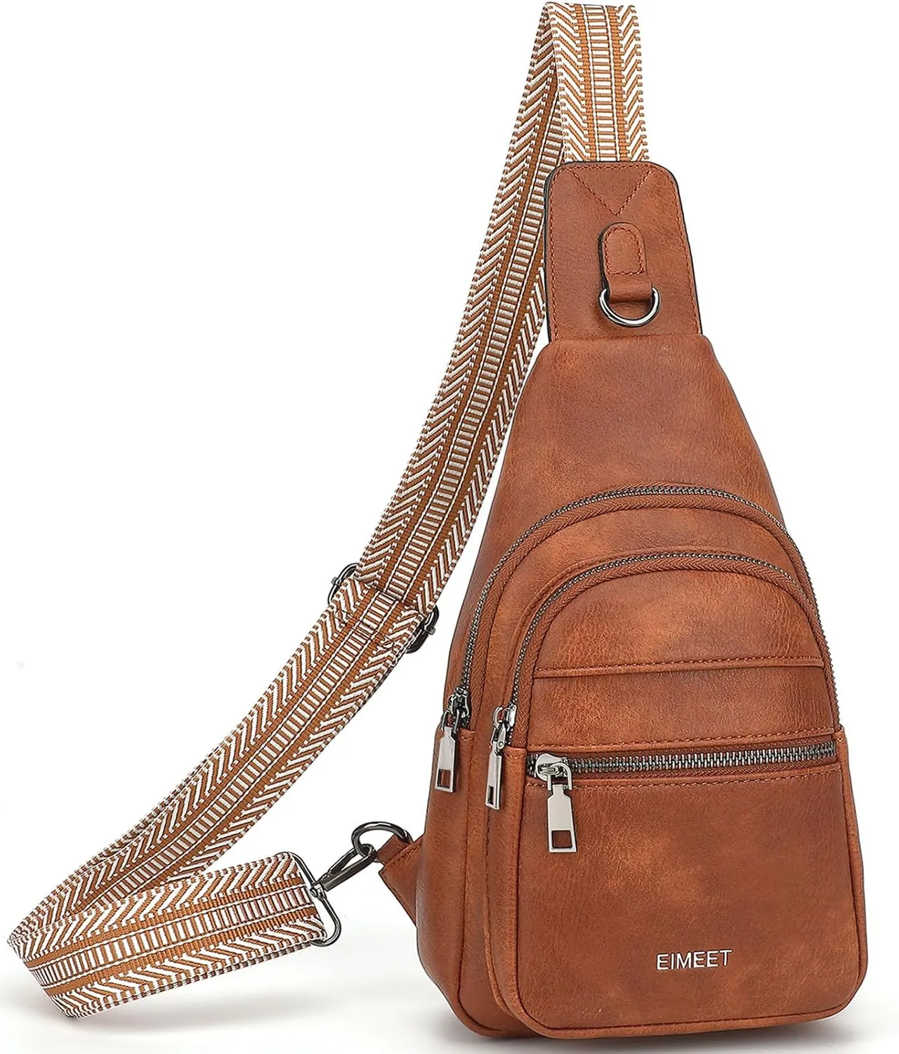 7L Sling Bags for Women Men Crossbody Bags Fanny Packs Chest Bags for Travel Sports Hiking Faux Leather Brown