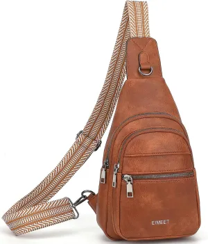 7L Sling Bags for Women Men Crossbody Bags Fanny Packs Chest Bags for Travel Sports Hiking Faux Leather Brown