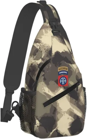 82nd Airborne with Ranger Sling Bag for Men, Small Crossbody Sling Bags, Mini Water Resistant Shoulder Daypack for Travel, Anti Thief Chest Bag for Hiking