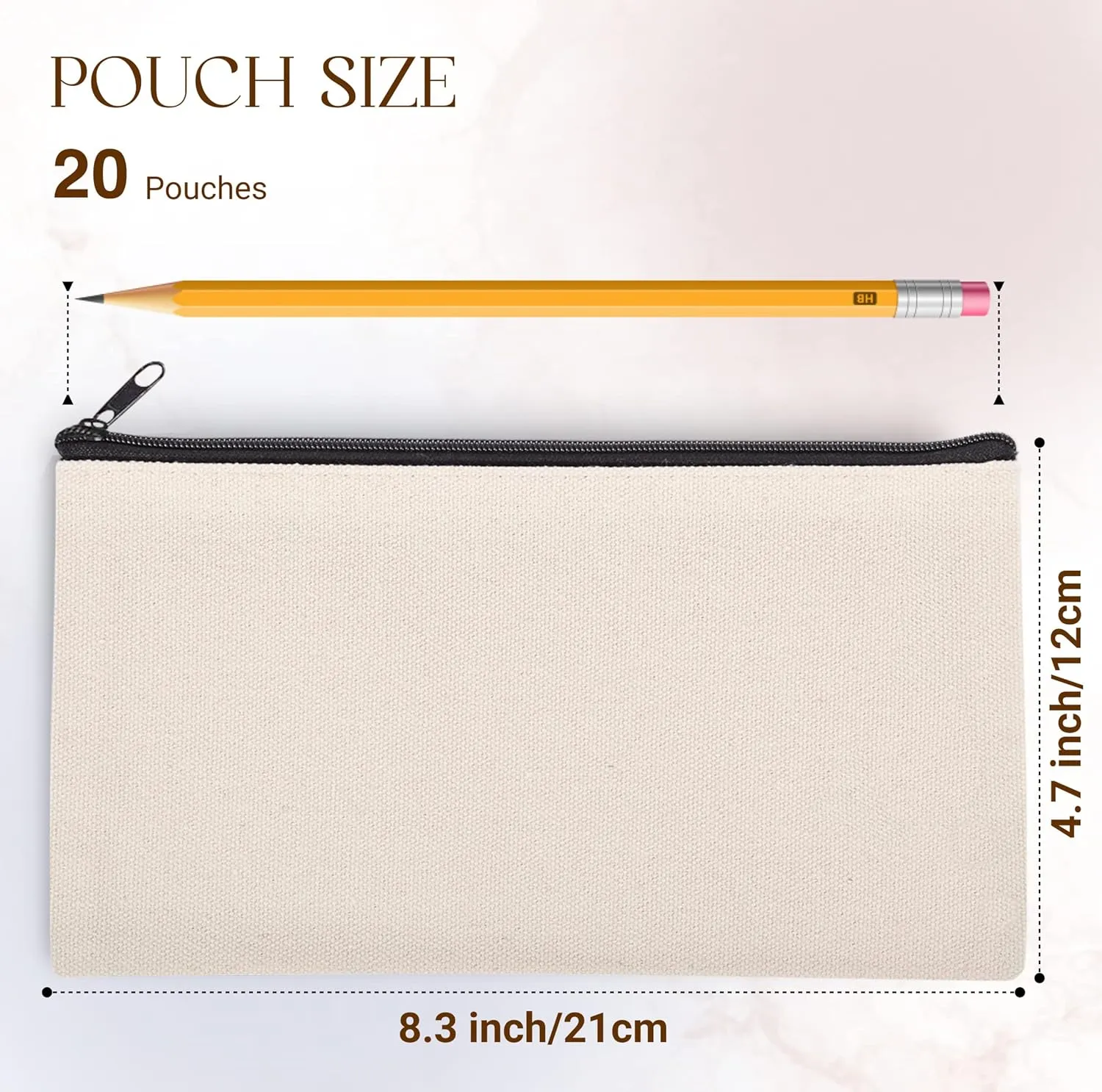 8.3x4.7"Blank DIY Craft Bag Canvas Pencil Case/Pouch-Canvas Makeup Bags Bulk-Canvas Pouch With Zipper Bulk Cosmetic Bag Multi Purpose Travel Toiletry Canvas Zipper Pouch for Stationary Storage