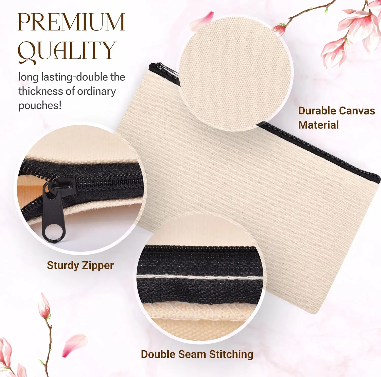 8.3x4.7"Blank DIY Craft Bag Canvas Pencil Case/Pouch-Canvas Makeup Bags Bulk-Canvas Pouch With Zipper Bulk Cosmetic Bag Multi Purpose Travel Toiletry Canvas Zipper Pouch for Stationary Storage