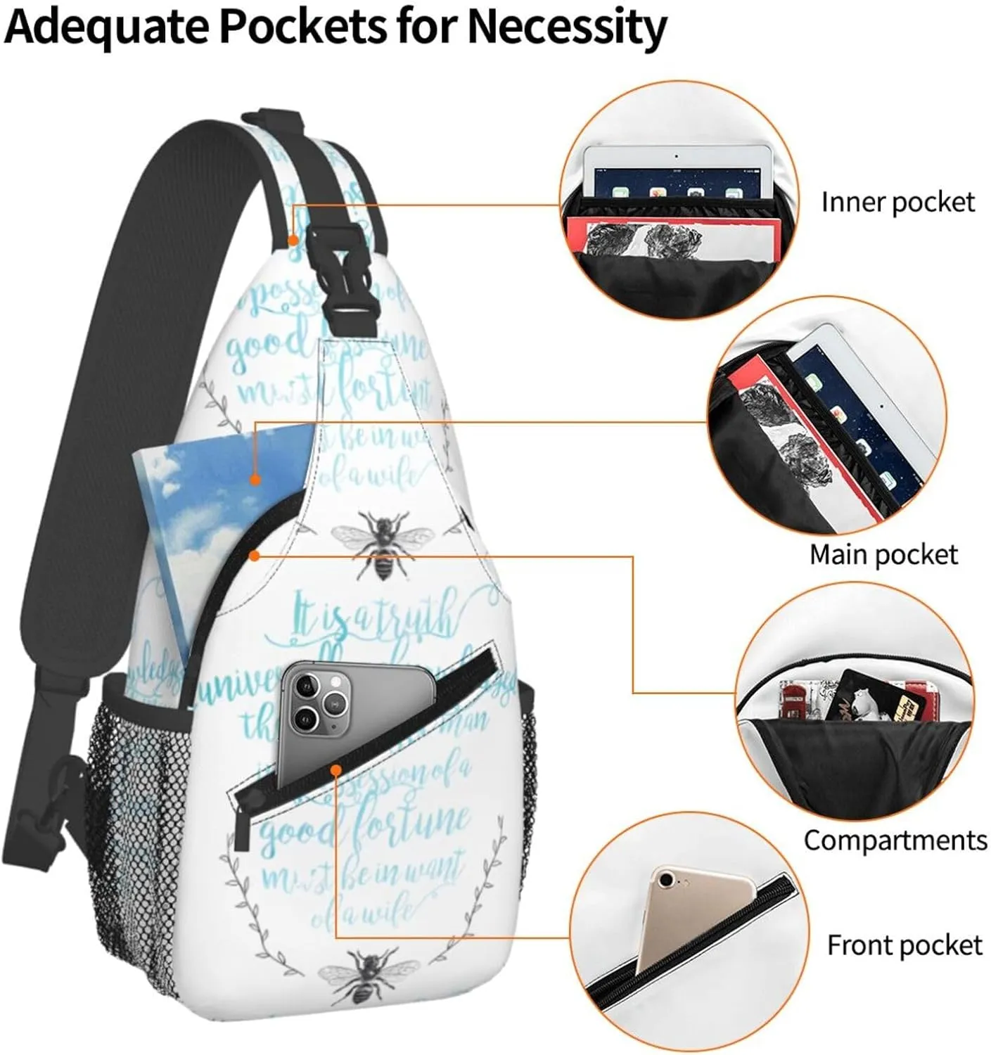 A Truth Universally Acknowledged Chest Sling Bag Crossbody Shoulder Backpack Bag Gym Cycling Daypack Travel Hiking Cross Bag