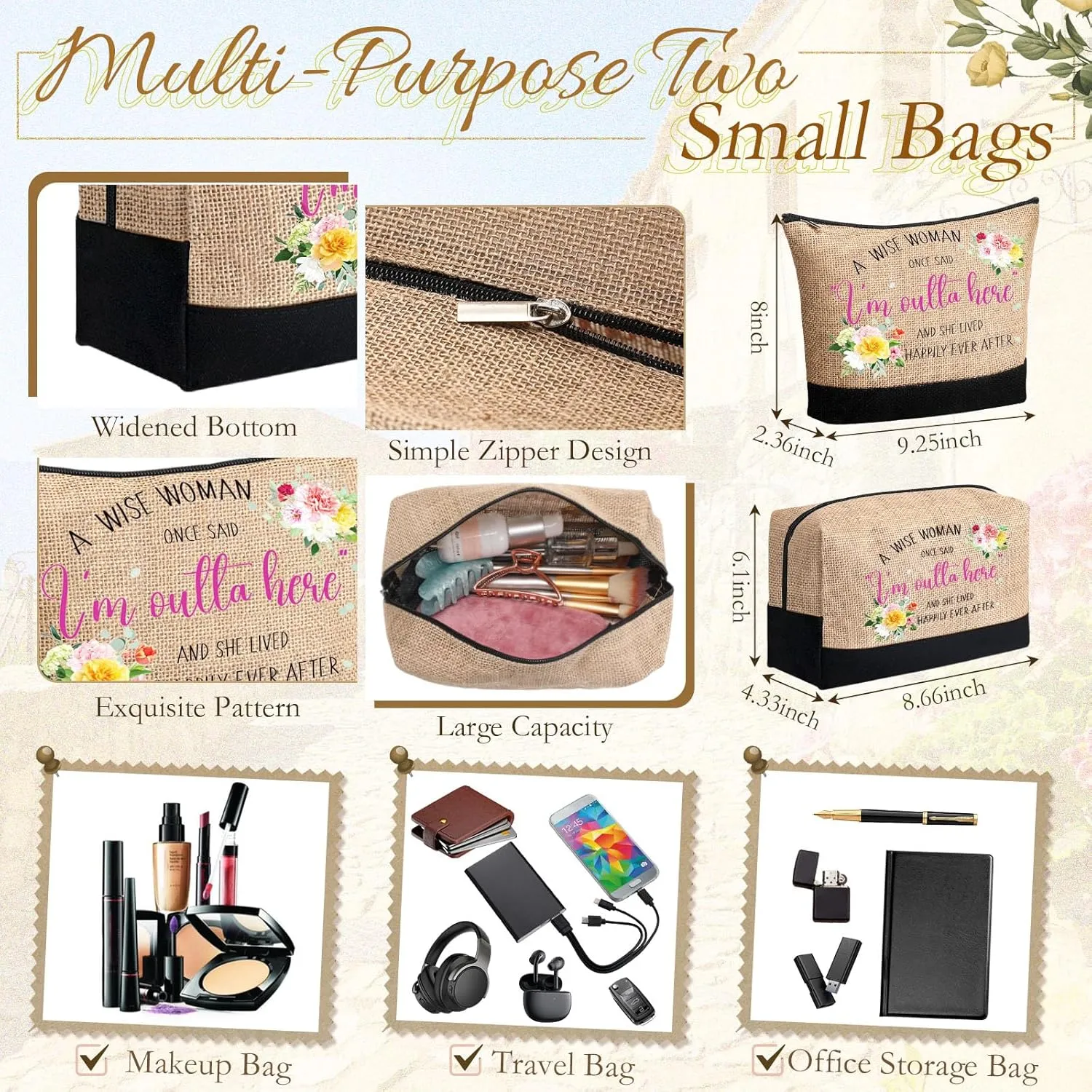 Abbylike 3 Pcs Retirement Gifts for Women 2025 Happy Retired Canvas Tote Makeup Bags Gift for Retirees Coworker
