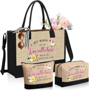 Abbylike 3 Pcs Retirement Gifts for Women 2025 Happy Retired Canvas Tote Makeup Bags Gift for Retirees Coworker
