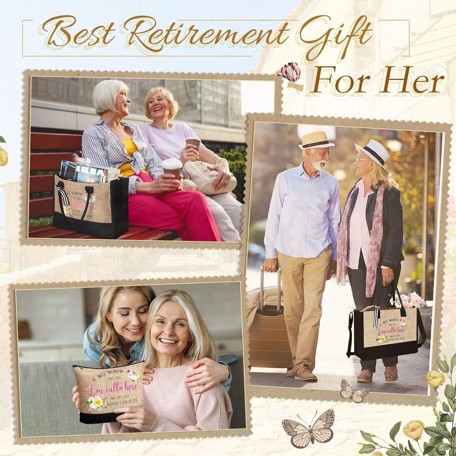 Abbylike 3 Pcs Retirement Gifts for Women 2025 Happy Retired Canvas Tote Makeup Bags Gift for Retirees Coworker